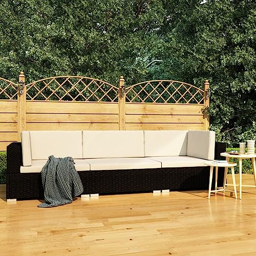 Yunovire 3-TLG. Garten-Sofagarnitur, Poly Rattan Schwarz, für Terrasse & Balkon, inkl. 8 Kissen, pflegeleicht, wetterfestes Lounge-Set für Außenbereiche