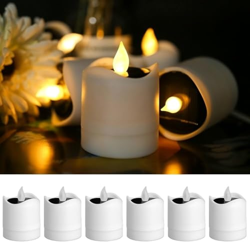 NAVESO 6 Stück Solar Teelichter Außen Wasserdicht, Solar Teelicht Outdoor, Solar LED Kerzen Outdoor, LED Solar Kerzen Outdoor Flackernd, LED Kerzen Flackernde Flamme für Garten Balkon Deko