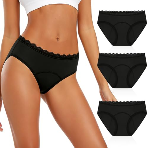 Anpro Lot de 3 Culotte Menstruelle Absorbante, Lavable Coton Menstruation pour règles, Post-Partum, récupération-L