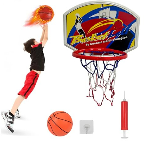Canestro Basket Bambini Basket Da Camera Mini Canestro Basket da Camera Set Canestro Basket Bambini Facile da Installare Canestro Basket da Muro con Pompa Pallone da Basket Porte Casa Pareti Ufficio