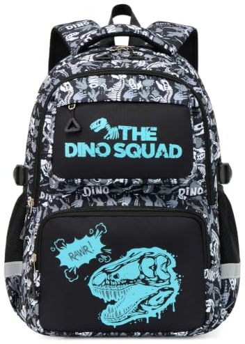 Amythe Skolryggsäck Pojkar Klass 1-4 Lysande Reflekterande, Dinosaurie | Vattentät Laptopficka Lättviktig Ergonomisk Dinosaurie Dagryggsäck Multi-Ficka Rymlig Tålig för Skola Resa Vandring