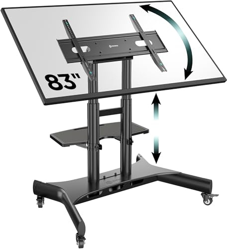 ONKRON - Soporte para TV con ruedas para 50-83 pulgadas, pantalla y panel interactivo, soporte para TV con pie con ruedas, peso de 70 kg, VESA 100 x 100 – 800 x 500, carro Tele Inclinable negro TS1380