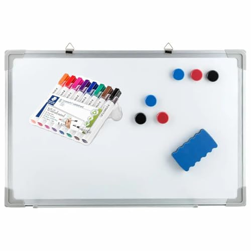 Idena Whiteboard mit Alurahmen, zur Wandmontage geeignet, ideal für Büro und zu Hause (1, Whiteboard + 8 Marker, 40B x 60H cm)