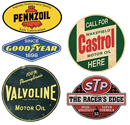 #300 / Vintage Öl Aufkleber Set 5X - Breite je Sticker ca. 6,5cm / Castrol STP Good Year Pennzoil Valvoline Oldtimer Hot Rod Retro