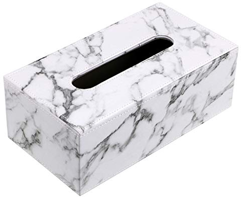 Sumnacon Taschentuchbox, rechteckig, Spender aus PU-Leder, für Familie, Büro, Tablet (Marmor)