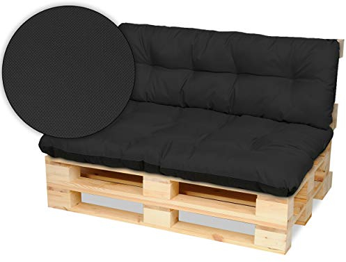 SuperKissen24. Palettenkissen Palettenauflagen Sitzkissen - 120x80 cm und Rückenlehne 120x38 cm - Outdoor und Indoor - schwarz