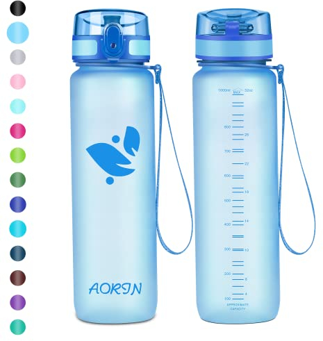 AORIN Botella Agua Deporte - 350ml - Botella Agua Niños Sin BPA,Impermeable y Reutilizable,Apertura con un Solo botón,Aplicar a Sport, Gimnasio, Trekking,Bicicleta