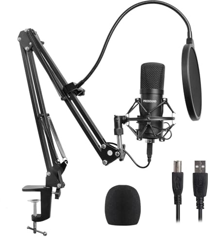 ProSound USB Microphone Kit 192KHZ/24BIT PC Condenser Podcast Streaming Cardioid Mic Plug & Play for Computer, YouTube, Gaming Recording