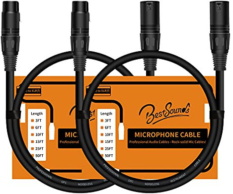 BestSounds 2Pack XLR Microphone Cable 1M (3FT), Oxygen-Free Copper (OFC) XLR Male to Female Cord/Mic Cable (1m 2Pack)