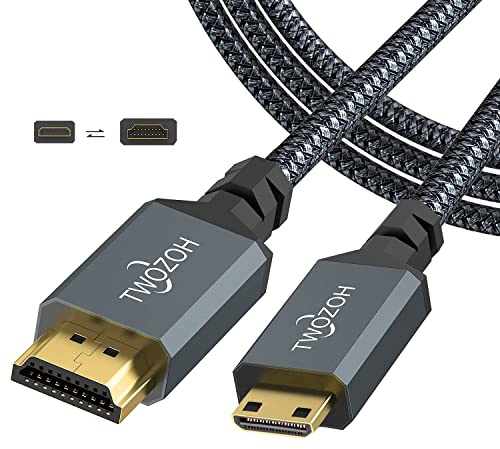 Twozoh Lang Mini HDMI auf HDMI Kabel 7,5M, geflochtenes HDMI auf Mini HDMI Kabel unterstützt 3D, 4K/60Hz, 1080p, 720p
