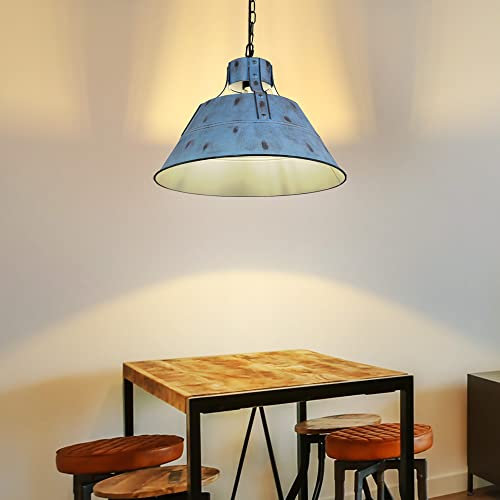 Pendelleuchte blau rund Hängeleuchte Esszimmertisch Hängelampe Kette Retro Vintage, Metall, 1x E27 Fassung, DxH 45x150 cm