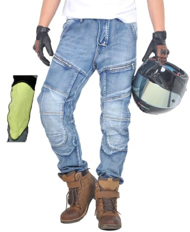 oFzimTo Motorradhose Herren/Damen, Aramid-Gewebe Stretch Jeans Hosen Herren/Damen, Motorrad Hosen mit Protektoren