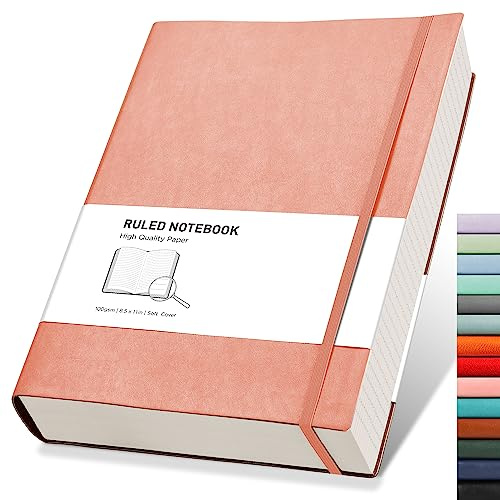 RETTACY A4 Notizbuch, liniert, Leder, Softcover, Tagebuch, 320 Seiten, Rosa | Notizblock für Männer und Frauen, 100 g/m² dickes, liniertes Papier, für Schule, Büro, Schreiben, 21,5 x 27,9 cm