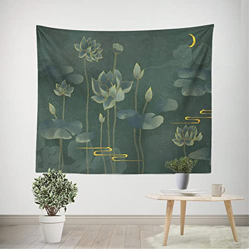 Wandtuch, Vintage Asiatischer Orientalischer Wandteppich, Wandbehang, Dunkelgrüne Lotusblumenblätter, Chinesisches Muster, Wandteppiche Für Schlafzimmer, College, Wohnheim, Wohnzimmer, Zuhause,