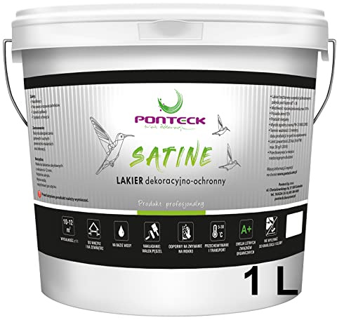 PONTECK | Klarlack für Wand | Satin | Dekor Und Schutzlack, Zur Wandreinigung | Dekorativ | Mit Glitter mischbar | Wandfarbe | Geruchsneutral | Vergilbungsfrei (1 Liter, Farblos Satin)