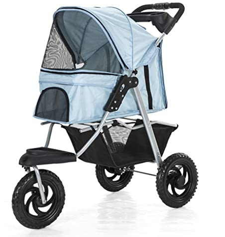 Haustier-Kinderwagen 3-Rad-Haustier-Kinderwagen, faltbar, für kleine, mittelgroße Hunde und Katzen, Heimtierbedarf, Reise-Strand-Haustierbuggy, Hunde-Fahrradanhänger mit großem Aufbewahrungskorb, Ka