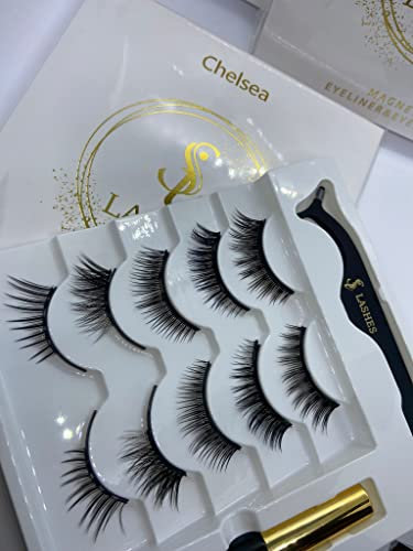 SiLashes Magnetic Eyelashes Russian Volume Extension Look 5Pairs 3D Natural False Lashes Magnetic Eyeliner and Lashes Kit !, Natural Look Russian Lashes DD Curl Chelsea Kit (Pack of 1)