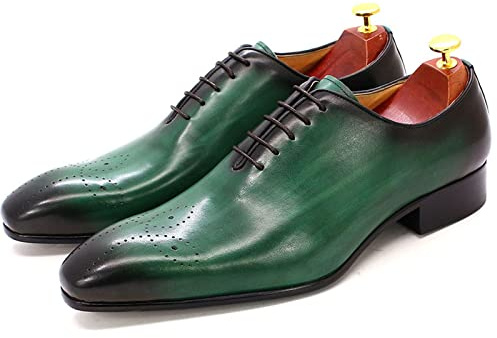 CBVVQFB Chaussures Oxford en cuir respirantes et décontractées pour homme – Parfaites pour mariages, fêtes et événements d'affaires, vert-42