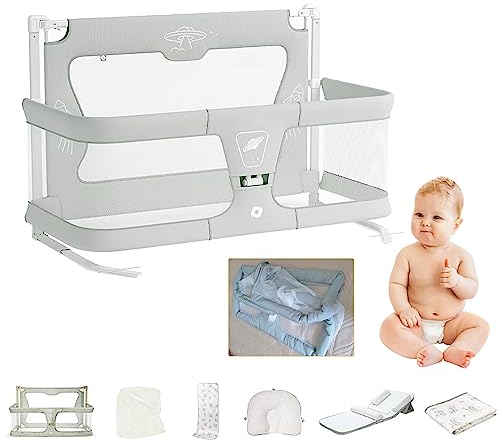3 In 1 Beistellbett Baby,bett Für Baby,reisebett baby mit matratze,Beistellbett Baby Boxspringbett,bett Baby,baby Laufstall, Mit Mückennetz, Sommerlicher Kühlmatte, Wickelunterlage Und Formkissen ( Co