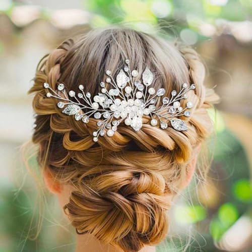 Ushiny Haarkamm Hochzeit Braut Haarschmuck Silber Perlen Haarklammer Hochzeit für Damen