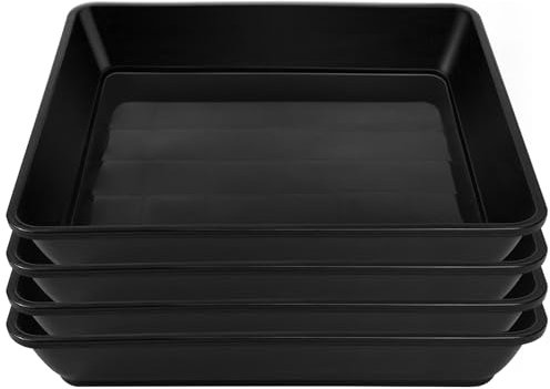 GUGEMEI Lot de 4 soucoupes carrées pour plantes de 35,6 cm, 40,6 cm, 43,2 cm, plateaux d'eau profonds en plastique durable pour l'intérieur, soucoupe en plastique, plateau d'égouttement pour plantes