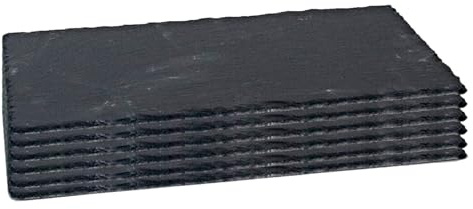 Acan Tradineur - Pack de 6 Platos de Pizarra Rectangular, Bandeja para hosteleria, Servicio y degustación, Canto rústico, Tabla de Piedra Natural para Servir Aperitivos - 20 x 13 cm