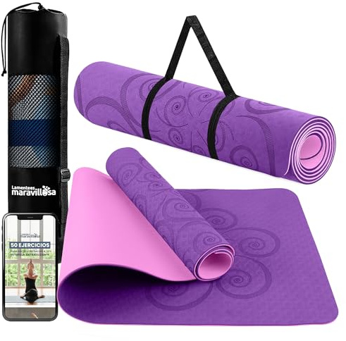 LA MENTE ES MARAVILLOSA - Yogamatte, Gymnastikmatte, TPE-Pilatesmatte | inkl. Tasche und Tragegurt | 183x61 cm Gepolstert für Fitness & Gymnastik, Hautfreundliche (Spirale, Lila/Rosa)