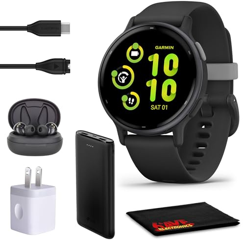 Garmin Vivoactive 5 Fitness Tracker Smart Watch for Women & Men with Slate Aluminum Bezel with Black Case and Silicone Band with 11 Days Battery Life and Bright 1.2 AMOLED Touchscreen Display