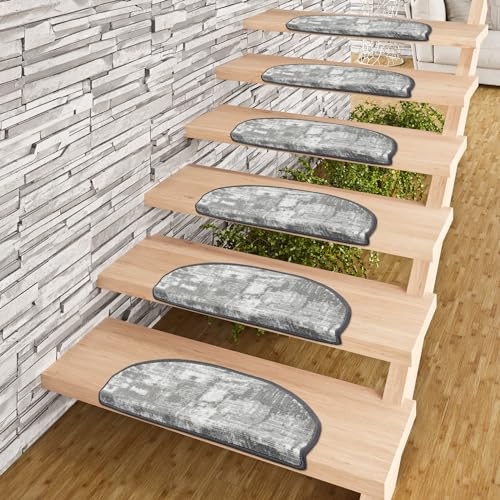 Snapstyle Trend Schlingenware Stufenmatten - rutschfest und Selbstklebend - Einzeln oder 15er-Pack in Großer Farbauswahl - Pflegeleichte Treppenmatten in Flur und Diele