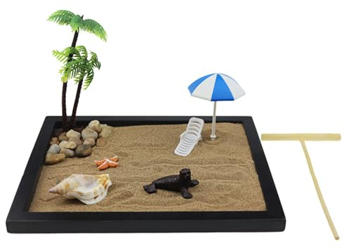 Zen Garden Tray, Wooden Zen Garden Kit with Sand Stones Umbrella, Realistic Zen Garden, Carefully Made, Sand Garden Tray for Meditation, Zen Sand CR