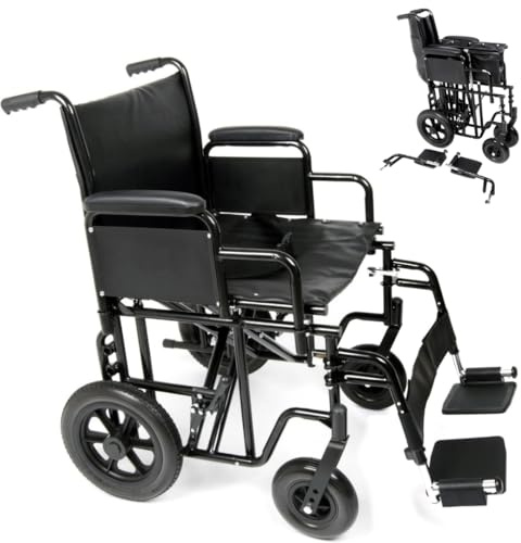 U-GO Atlas Heavy Duty Bariatric Folding Transit Wheelchair with Steel Frame, Mobility Aid, Travel Transport Wheelchair for Larger Person with Wide Seat (22)