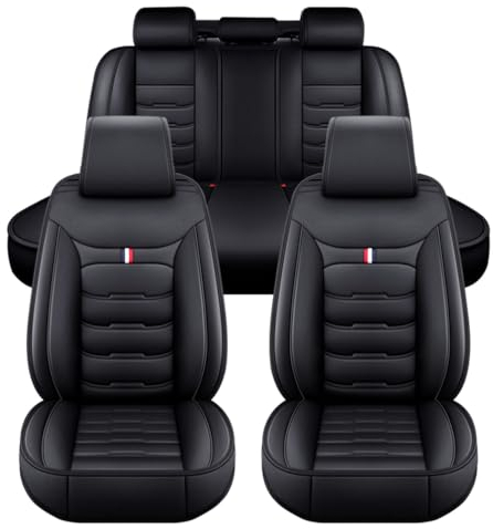 muchway Sitzbezüge Auto Leder kompatibel mit FIAT für 500 Vordersite und Rücksitze Sitzbezügesets Sitzbezüge & Auflagen zubehör Innenraum (mh51 Farbe Schwarz