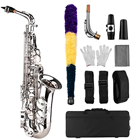 YIWENG Saxophon Sax Eb Be Alto E Flaches Messing geschnitztes Muster auf der Oberfläche Kunststoffmundstück Exquisit mit Handschuhen Reinigungstuch Bürstenriemen,Saxofon Set