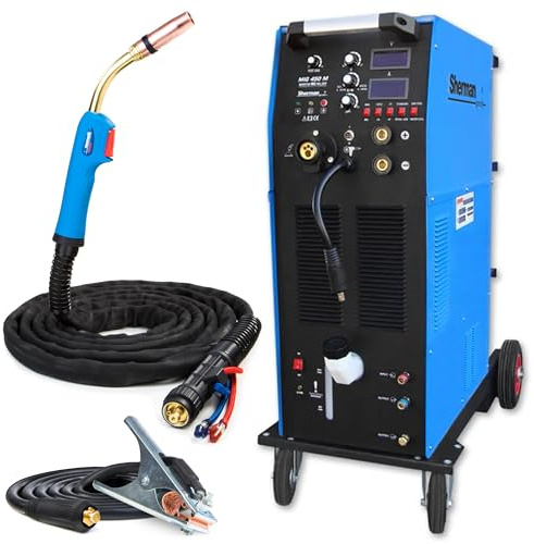 Sherman MIG 450M - 450A poste a souder mig avec gaz professionnel 400V - système de refroidissement, 4 roulettes - torche de soudage 5m - induction et soudobrasage