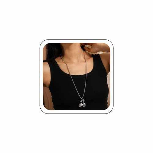 Wendalern Gothic Skull Heart Necklace Skeleton Cherry Feather Wings Pendant Necklace Long Box Link Sweater Chain Necklace Halloween Cocktail Party Necklace Jewelry for Women and Girls