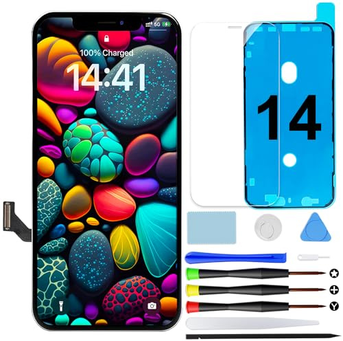Pantalla para iPhone 14 LCD FHD Incell COF Digitalizador Táctil 6,1 | Kit de reparación con herramientas, sello impermeable y vidrio templado, pantalla Retina LCD táctil con True Tone y Face ID
