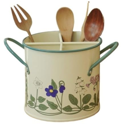 Porte-ustensiles Cuisine Porte-ustensiles de cuisine vintage peint à la main, grand support à ustensiles en métal for comptoir, organisateur de pots à ustensiles, support de séchage avec séparateur am