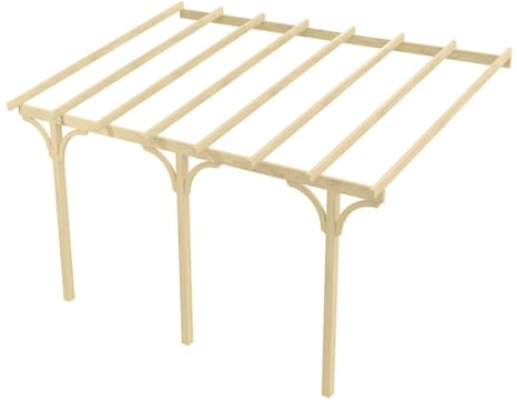 Wood&Play - Carport Überdachung - Einzelcarport aus Holz mit Dacheindeckung - Abstellplatz Holz Pavillon - KVH Holzkammer - Wandmontage - 420x600x300cm - Bogen Stoß