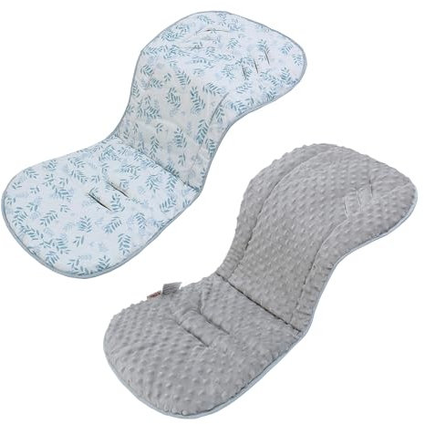 LAT Colchoneta Silla Paseo, Almohadilla Reversible para Cochecitos, Cojín Doble Cara para Silla de Auto y Carrito, Suave y Transpirable, Funda Universal para Bebés y Niños Pequeños (Hoja Verde)