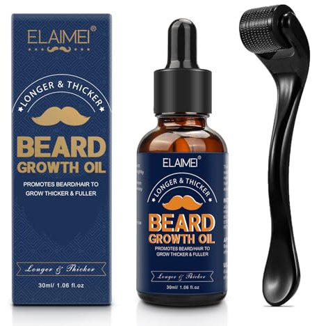 Biotine SéRum Soins Des Barbe Cheveux Croissance Kit，Huile Barbe Homme +Dermaroller Microneedling 0.25Mm, éPaississement Et Renforcement De La Croissance Des Cheveux Et De La Barbe Rouleau 30Ml
