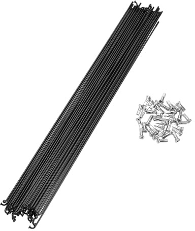 A ABSOPRO Raggi per Bicicletta 14G in Acciaio Nero 36 Pezzi 275mm | Diametro Testa Gomito 4mm, Filettatura M2x0.45, Diametro Asta 2mm, Martellatura Graduale, Resistente Agli Urti