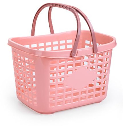 WJUHYGTF Plastik Einkaufskorb Korb Mit Henkel, Obstkorb Gemüsekorb Picknickkorb Tragekorb Badezimmer Aufbewahrungskorb Klappkorb Shopping Basket Für Wohnzimmer,Rosa,M