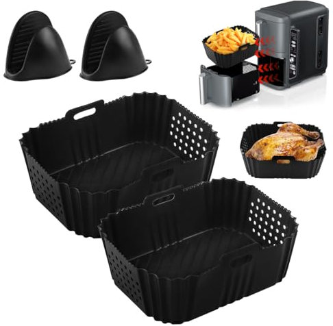 UptVin 2pcs Airfryer Silikonform für Ninja Double Stack SL400 SL401 9,5L, Heißluftfritteuse Zubehör, Air Fryer Silikon Einsatz Mit Silikon Griffhalter für Foodi Max Dual Zone