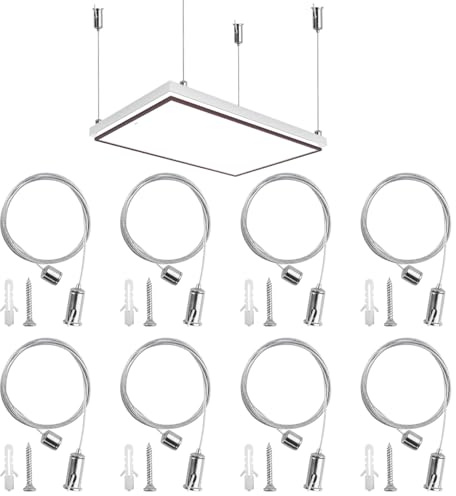 8 Piezas kit de suspensión para paneles LED, 1,5mmx1m, Kit de Cables Para Colgar, unidades de cuerda para colgar, Cable Colgar Fotos Ajustable para Panel Led, Colgar Cuadros, Cartelera