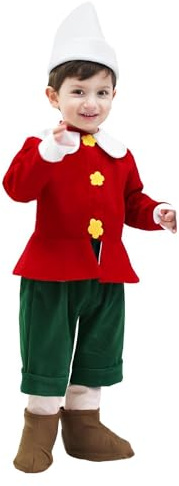 PRESTIGE & DELUXE Costume Carnevale BABY PINOCCHIO primi passi neonato bambino Taglia 12 18 24 36 mesi (13-18 MESI: altezza bimba/o 83 cm)