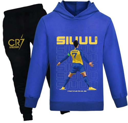 Temolie Survêtement pour enfants à capuche et pantalon de jogging 2 pièces pour garçons et filles - Imprimé football décontracté - Ensemble sweat à capuche et pantalon de jogging - 4 à 13 ans