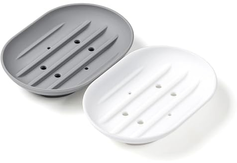 Lansonee 2PCS Silicone Soap Dish, Anti-Slip & Self-Draining Soap Holder, Flexible & Portable Shower Box, Soft & Durable for Kitchen, Bathtub & Bathroom, Easy to Clean
