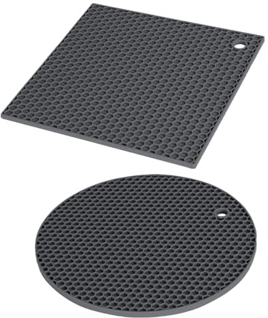 Grytunderlägg silikonmatta värmebeständig kök varm panna matta stor vaxkaka design runda fyrkantiga mattor av Envenzo (grå, två delar set)