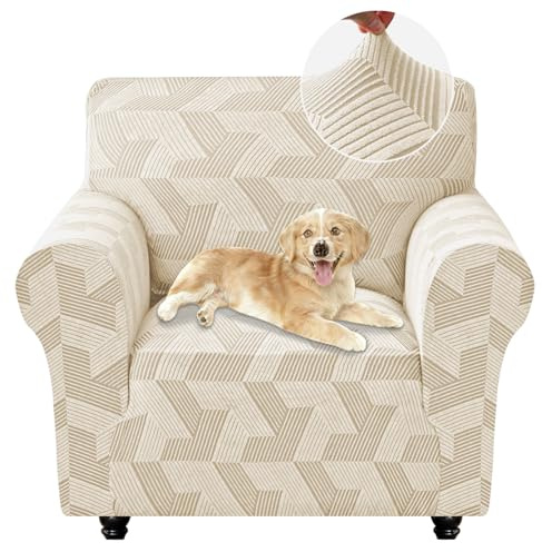 CYCMACO Elasticizzato Copripoltrona Antiscivolo 1 Posto, Beige | Universale Copridivano Con Braccioli, Fodera Divano Antimacchia, Spesso Antigraffio Copridivano, Super Elasticizzato