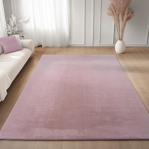 Carpettex Teppich Rosa 140x200 cm- Kurzflor Teppich Waschbar, weich & rutschfest, modern einfarbiges Design für Wohnzimmer, Küche Schlafzimmer, & Kinderzimmer